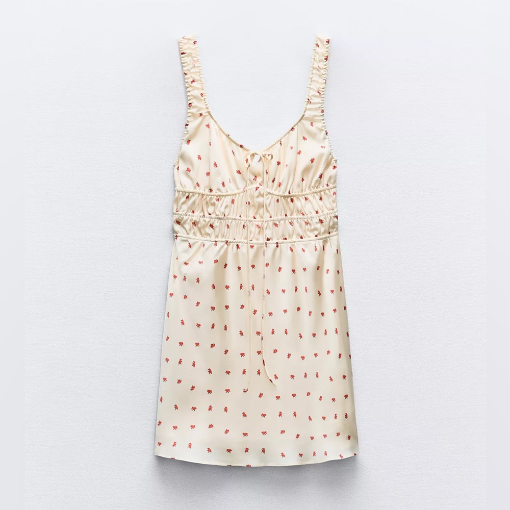 Zara Cream Tank Dress with Pink Floral Dots